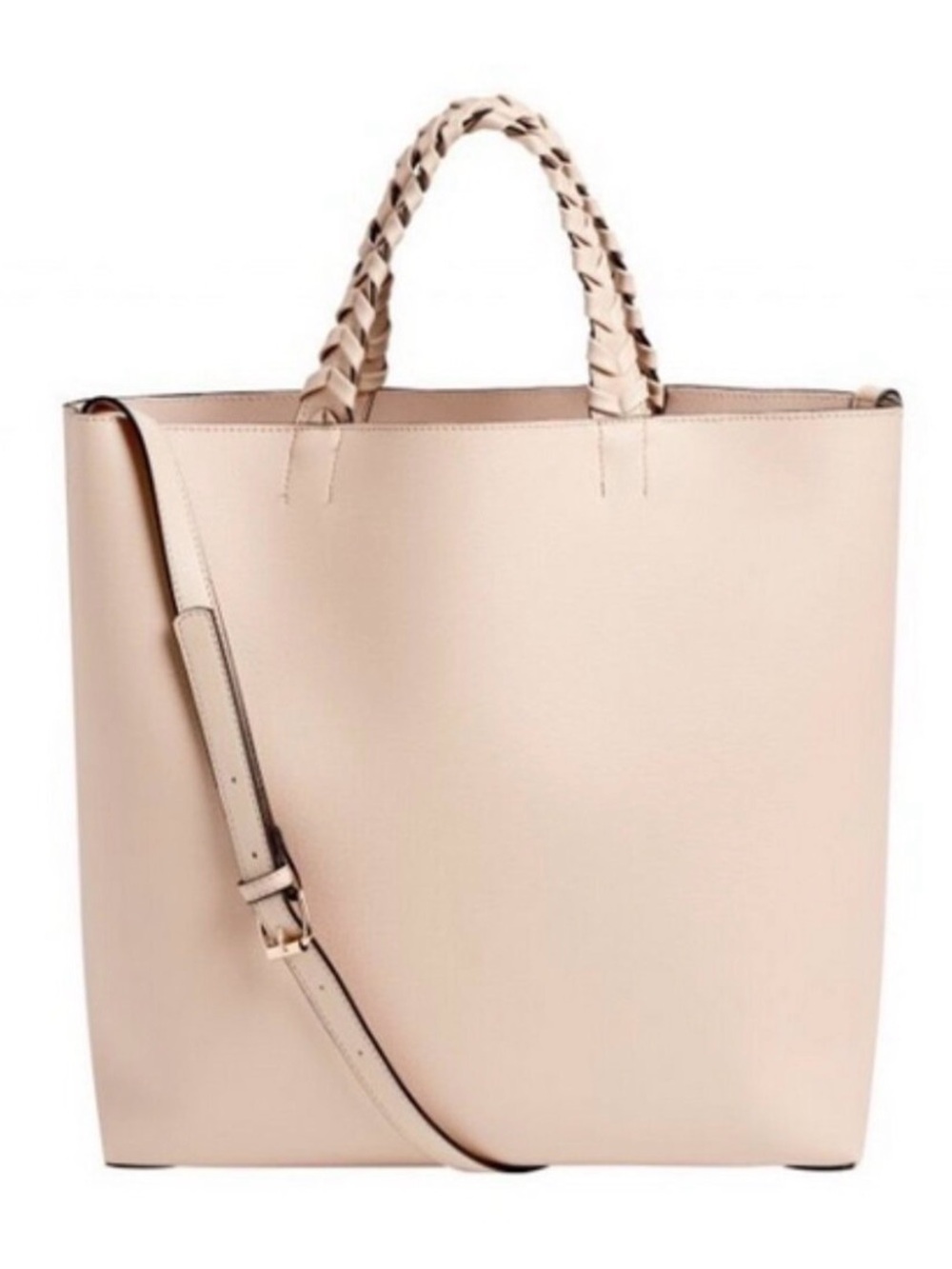 Blush Braided-Handle Tote with Detachable Strap